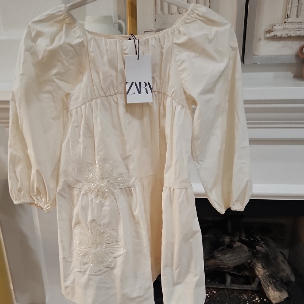 Zara Ivory Kids Dress with Floral Detail
